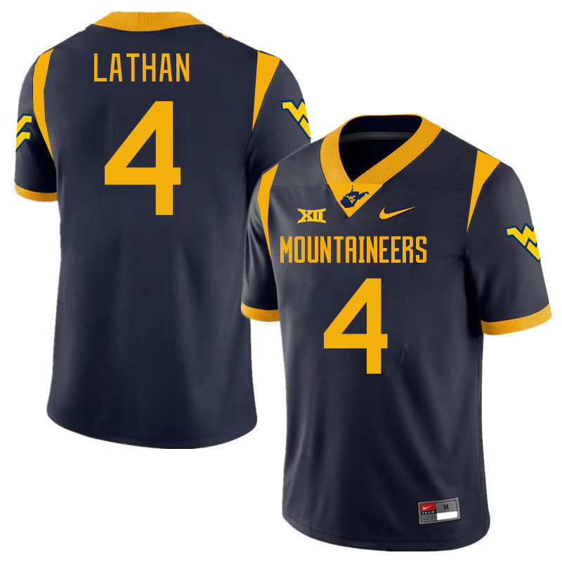 Men #4 Trey Lathan West Virginia Mountaineers College 2024 New Uniforms Football Jerseys Stitched Sa